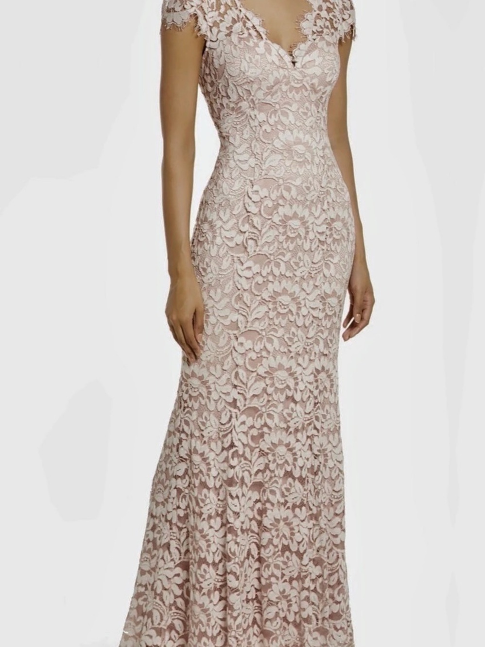 Eliza J NWT Size 14 Blush Floral Lace Illusion Trumpet Gown